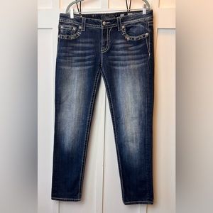 Miss Me Womens Skinny Jeans Size 33 Mid Rise Rhinestone Bling Medium Blue Wash